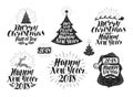 Merry Christmas and Happy New Year, label set. Xmas, holiday icon or logo. Lettering vector illustration Royalty Free Stock Photo
