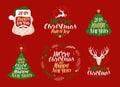 Merry Christmas and Happy New Year, label set. Xmas icons or logos. Lettering, calligraphy vector illustration Royalty Free Stock Photo