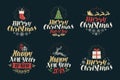 Merry Christmas and Happy New Year, label set. Xmas icons or logos. Lettering vector illustration Royalty Free Stock Photo