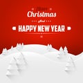 Merry Christmas and Happy New Year Landscape Greeting Card. Retro Font. Royalty Free Stock Photo