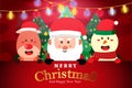 Merry Christmas and Happy new year lettering with cute Santa claus,snowman and reindeer cartoon character. Christmas Greeting card Royalty Free Stock Photo