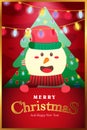 Merry Christmas and Happy new year lettering with cute snowman cartoon character . Christmas Greeting card. For leaflets, Royalty Free Stock Photo