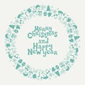 Merry Christmas and Happy New Year lettering greeting card 2017. Christmas season hand drawn pattern. Vector