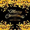 Merry Christmas and Happy New Year lettering for invitation and greeting card, prints and posters. Golden text and Royalty Free Stock Photo