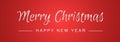 Merry Christmas and Happy New Year Lettering for Invitation and Greeting Card, Prints and Posters. Silver Text on Red Background. Royalty Free Stock Photo