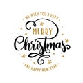 Merry Christmas and Happy New Year lettering template. Greeting card or invitation. Vector vintage illustration. Royalty Free Stock Photo