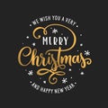 Merry Christmas and Happy New Year lettering template. Greeting card or invitation. Vector vintage illustration. Royalty Free Stock Photo