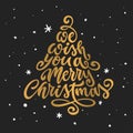 Merry Christmas and Happy New Year lettering template. Greeting card or invitation. Vector vintage illustration.