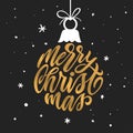 Merry Christmas and Happy New Year lettering template. Greeting card or invitation. Vector vintage illustration. Royalty Free Stock Photo