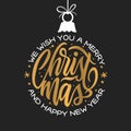 Merry Christmas and Happy New Year lettering template. Greeting card or invitation. Vector vintage illustration. Royalty Free Stock Photo