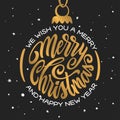 Merry Christmas and Happy New Year lettering template. Greeting card or invitation. Vector vintage illustration. Royalty Free Stock Photo