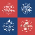 Merry Christmas and Happy New Year lettering template set. Vector vintage illustration. Royalty Free Stock Photo