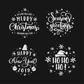 Merry Christmas and Happy New Year lettering template set. Vector vintage illustration. Royalty Free Stock Photo