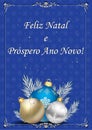 Merry Christmas and Happy New Year - light blue greeting card with Portuguese text Royalty Free Stock Photo