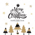 Merry Christmas, happy new year, logo & symbol design, gold, vector illustration. Royalty Free Stock Photo