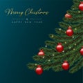 Christmas card of red bauble balls in pine tree Royalty Free Stock Photo