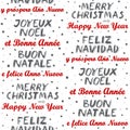 Merry Christmas and Happy New Year multilingual seamless pattern on white