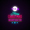 Merry Christmas and Happy New Year neon sign. Royalty Free Stock Photo