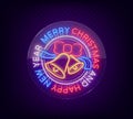 Merry Christmas and Happy New year neon sign. Neon symbol for your New Year`s projects, greetings cards, banners. Bright