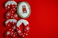 Merry Christmas and Happy New Year 2020, new year holiday  gingerbread cookies on the red background Royalty Free Stock Photo