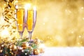 Merry Christmas and Happy New Year. A New Year`s background with New Year decorations.New Year`s card. Royalty Free Stock Photo