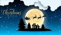 Merry Christmas and Happy New Year night for greeting card. moon in clouds, stars and snowfall. Santa Claus and reindeers Royalty Free Stock Photo
