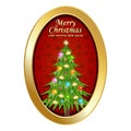 Merry christmas and happy new year with oval frame, christmas tree and ornament Royalty Free Stock Photo