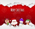 Merry Christmas and Happy new year Paper cut style Santa Claus and friend on sky banner template Xmas holiday party concept Royalty Free Stock Photo