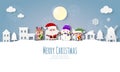 Merry Christmas and Happy new year Paper cut style Santa Claus and friend in the village banner template Xmas holiday party concep Royalty Free Stock Photo