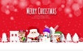 Merry Christmas and Happy new year Paper cut style Santa Claus and friend in the village banner template Xmas holiday party Royalty Free Stock Photo