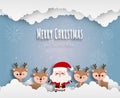 Merry Christmas and Happy new year Paper cut style Santa Claus and reindeer on sky banner template Xmas holiday party concept Royalty Free Stock Photo