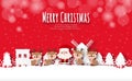 Merry Christmas and Happy new year Paper cut style Santa Claus and reindeer in the village banner template Xmas holiday party Royalty Free Stock Photo