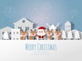 Merry Christmas and Happy new year Paper cut style Santa Claus and reindeer in the village banner template Xmas holiday party Royalty Free Stock Photo