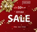 Merry Christmas and Happy New Year pattern of sales banners with Christmas bow