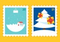 Merry Christmas and happy new year postage stamp design template