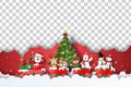 Christmas postcard cover of Santa Claus and friends on Christmas train, Blank space for your