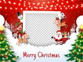 Merry Christmas and Happy New Year, Christmas postcard of photo frame with Santa Claus and friends, Paper art style Royalty Free Stock Photo