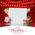 Merry Christmas and Happy New Year, Christmas postcard of photo frame with Santa Claus and friends, Paper art style Royalty Free Stock Photo