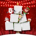 Merry Christmas and Happy New Year, Christmas postcard of photo frame on Christmas tree with Santa Claus and friends, Paper art Royalty Free Stock Photo