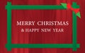 Merry Christmas and Happy New Year postcard. Red old wooden with green frame background Royalty Free Stock Photo