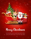 Merry Christmas and Happy New Year, Christmas postcard of Santa Claus and reindeer with sleigh, Paper art style Royalty Free Stock Photo