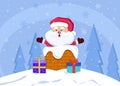 Merry Christmas and happy New Year postcards with Santa Claus on roof with presents ready to climb down through brick chimney Royalty Free Stock Photo
