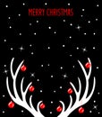 Merry Christmas and Happy New Year poster, greeting card tempalte with deer antlers Royalty Free Stock Photo