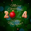 Merry Christmas and Happy New Year 2024 poster, numbers on green background. Design for greeting card, template, cover Royalty Free Stock Photo
