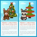 Merry Christmas Tree and Dogs Vector Illustration