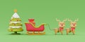 Merry Christmas and Happy New Year, presents sack in a reindeer sleigh ride with christmas tree. 3d rendering