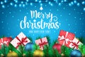 Merry Christmas and Happy New Year Realistic Creative Banner with Lots of Presents