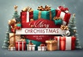 Merry Christmas and Happy New Year Realistic Creative Banner with Lots of Presents Royalty Free Stock Photo