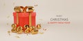 Merry Christmas and happy new year realistic design of gold 2022 year and close red gift boxes with decorative golden bow glitters Royalty Free Stock Photo
