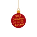 Merry Christmas and Happy New Year, red and gold ball ornament vector graphic illustration Royalty Free Stock Photo